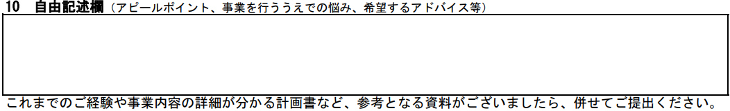 10.創業計画書の「自由記述欄」欄